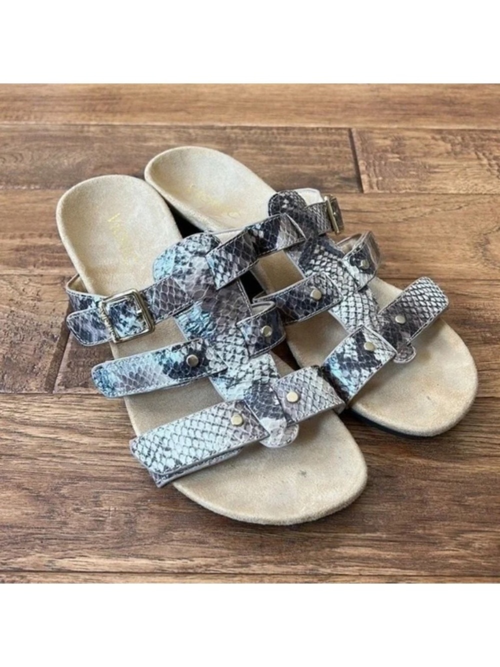 Vionic Radia Orthotic Adjustable Triple Strap Slide Wedge Sandals Size 8